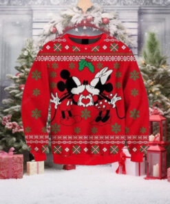 Minnie Kissing Mickey Disney Funny Couples Pattern Knitted Ugly Christmas Sweater