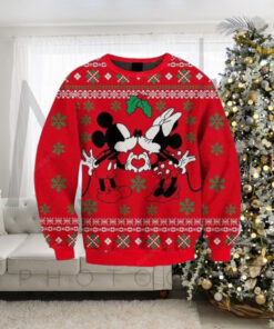 Minnie Kissing Mickey Disney Funny Couples Pattern Knitted Ugly Christmas Sweater