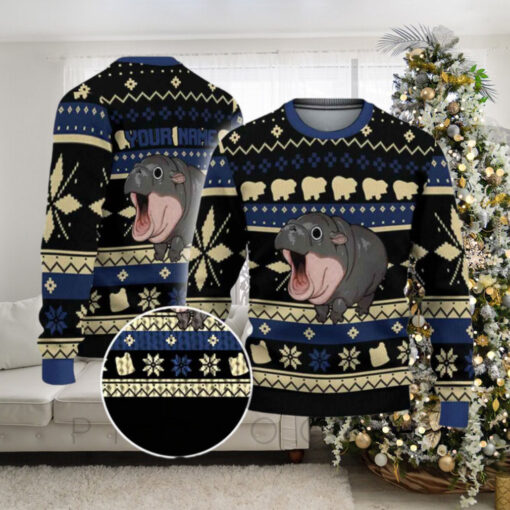 Moo deng memes Custom Name Ugly Christmas Sweater