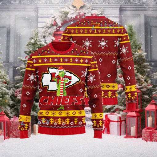 NFL Kansas City Chiefs Funny Grinch Christmas Ugly Sweater Gift For Family Ugly Christmas Sweater