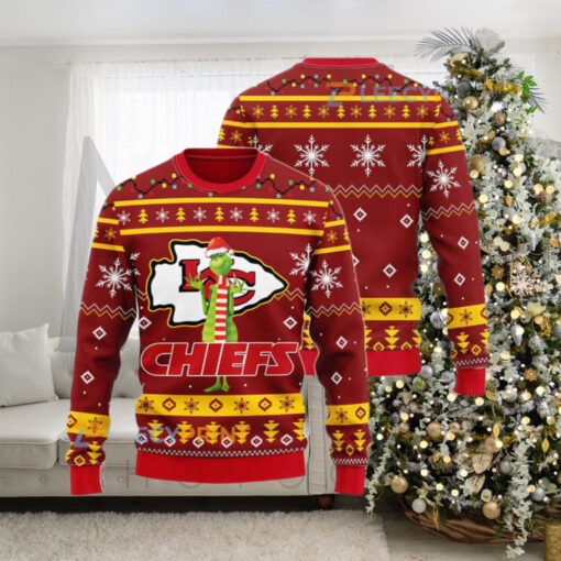 NFL Kansas City Chiefs Funny Grinch Christmas Ugly Sweater Gift For Family Ugly Christmas Sweater