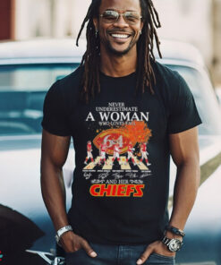 Never Underestimate A Woman Who Loves Fall And Her Kansas City Chiefs Abbey Road Signatures Shirt