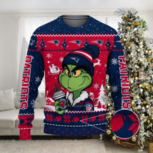 New England Patriots The Grinch Drink Coffee Ugly Christmas Sweater