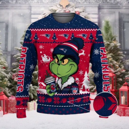 New England Patriots The Grinch Drink Coffee Ugly Christmas Sweater