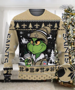 New Orleans Saints The Grinch Drink Coffee Ugly Christmas Sweater