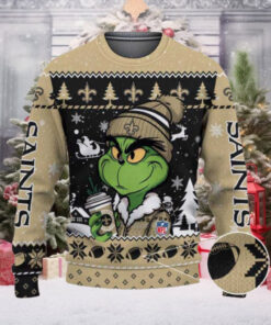 New Orleans Saints The Grinch Drink Coffee Ugly Christmas Sweater