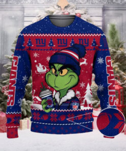 New York Giants The Grinch Drink Coffee Ugly Christmas Sweater