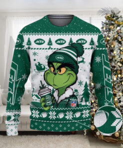 New York Jets The Grinch Drink Coffee Ugly Christmas Sweater