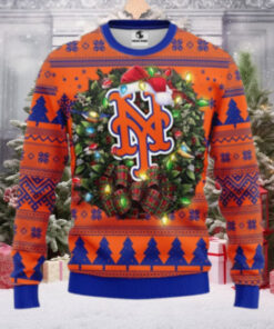 New York Mets Wreath Lights Christmas Sweater