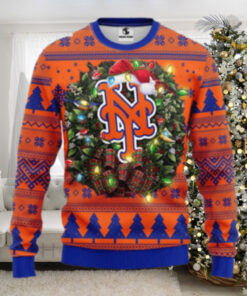 New York Mets Wreath Lights Christmas Sweater