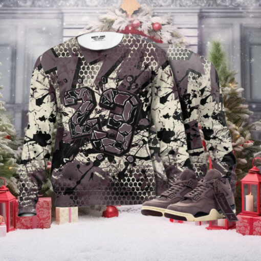 Number 23 Broken 3D Crack Graffiti.Jordan 4 A Ma Maniere Violet Ore  Ugly Christmas sweater