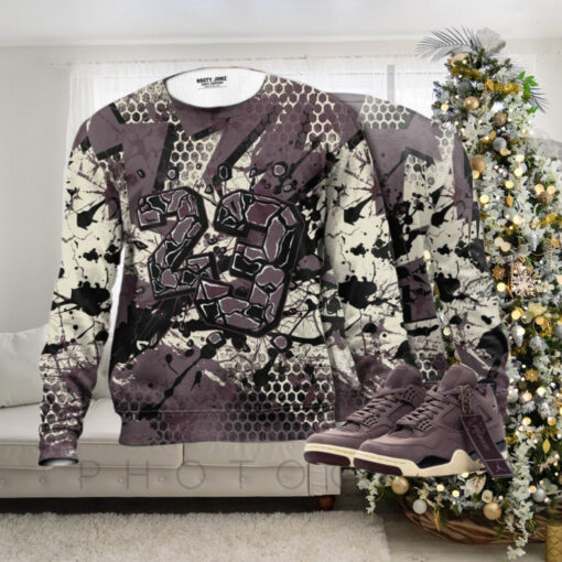 Number 23 Broken 3D Crack Graffiti.Jordan 4 A Ma Maniere Violet Ore  Ugly Christmas sweater