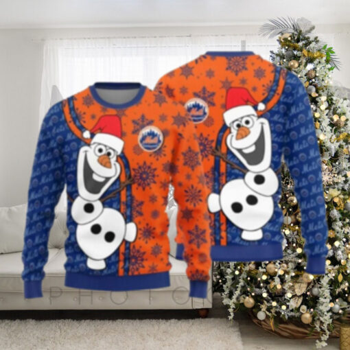 Olaf Frozen Inspired New York Mets Ugly Christmas Sweater