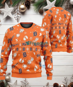 Orange Detroit Tigers Festive Pattern Holiday Ugly Sweater