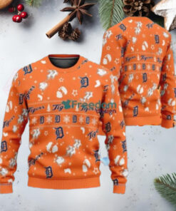 Orange Detroit Tigers Festive Pattern Holiday Ugly Sweater