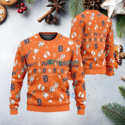 Orange Detroit Tigers Festive Pattern Holiday Ugly Sweater