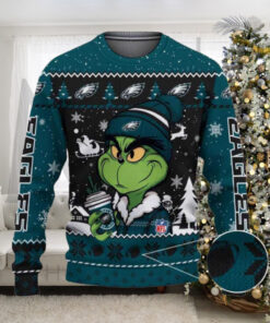 Philadelphia Eagles The Grinch Drink Coffee Ugly Christmas Sweater