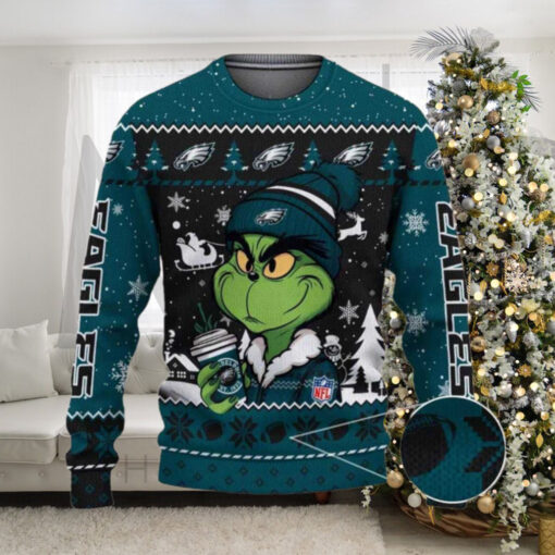 Philadelphia Eagles The Grinch Drink Coffee Ugly Christmas Sweater