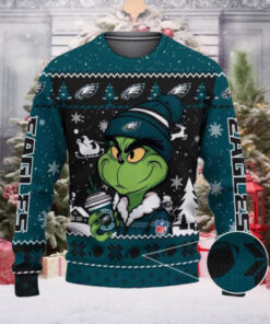 Philadelphia Eagles The Grinch Drink Coffee Ugly Christmas Sweater