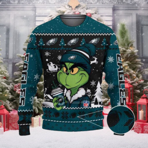 Philadelphia Eagles The Grinch Drink Coffee Ugly Christmas Sweater