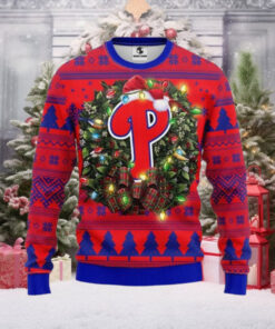 Philadelphia Phillies Wreath Lights Christmas Ugly Sweater