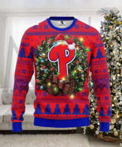 Philadelphia Phillies Wreath Lights Christmas Ugly Sweater