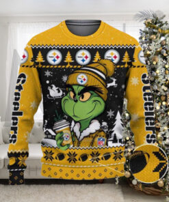 Pittsburgh Steelers The Grinch Drink Coffee Ugly Christmas Sweater