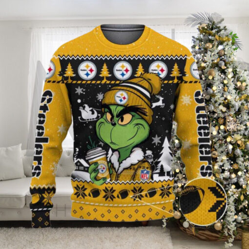 Pittsburgh Steelers The Grinch Drink Coffee Ugly Christmas Sweater