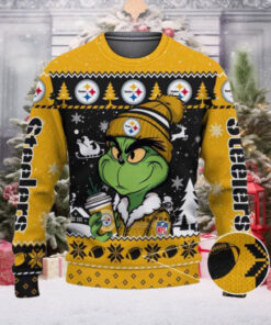 Pittsburgh Steelers The Grinch Drink Coffee Ugly Christmas Sweater