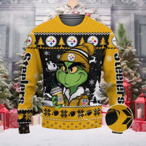 Pittsburgh Steelers The Grinch Drink Coffee Ugly Christmas Sweater