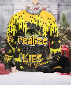 Real Eyes Realize Real Lies 3D Dripin Trendy match Jordan 12 Black Taxi Ugly Christmas sweater