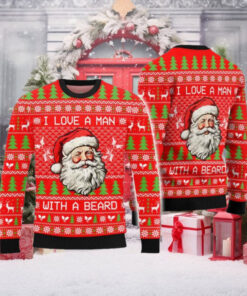 Santa Claus Christmas I Love A Man With A Beard Ugly Christmas Sweater