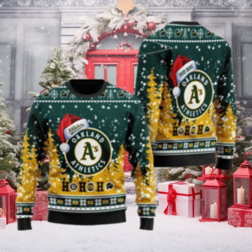 Santa Hat Oakland Athletics Personalized Christmas Sweater