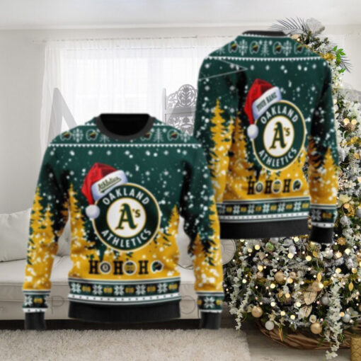 Santa Hat Oakland Athletics Personalized Christmas Sweater