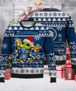 Seattle Mariners Baby Yoda Christmas Lights Ugly Christmas Sweater