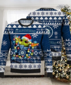 Seattle Mariners Baby Yoda Christmas Lights Ugly Christmas Sweater