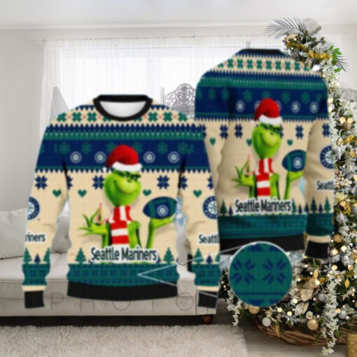 Seattle Mariners Grinch Beige And Green Holiday Ugly Sweater