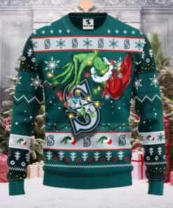 Seattle Mariners Grinch Green Holiday Lights Ugly Christmas Sweater