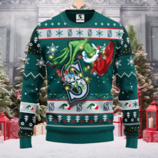 Seattle Mariners Grinch Green Holiday Lights Ugly Christmas Sweater