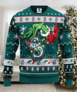 Seattle Mariners Grinch Green Holiday Lights Ugly Christmas Sweater