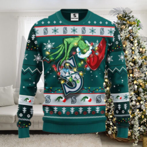 Seattle Mariners Grinch Green Holiday Lights Ugly Christmas Sweater