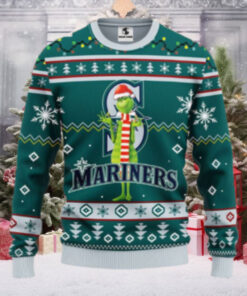 Seattle Mariners Grinch Santa Hat Festive Ugly Christmas Sweater