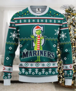 Seattle Mariners Grinch Santa Hat Festive Ugly Christmas Sweater