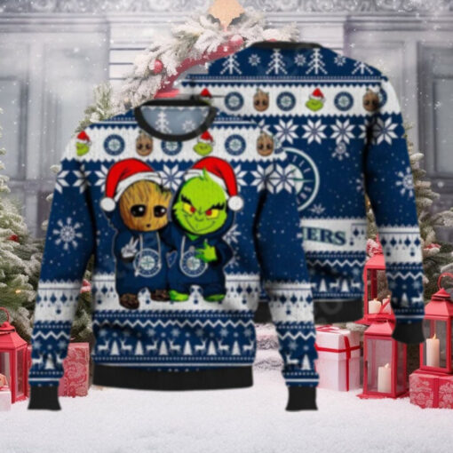 Seattle Mariners Groot And Grinch Santa Duo Ugly Christmas Sweater