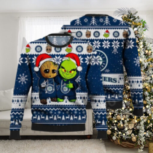 Seattle Mariners Groot And Grinch Santa Duo Ugly Christmas Sweater