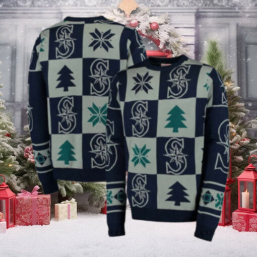 Seattle Mariners Patchwork Trees And Snowflakes Ugly Christmas Sweater