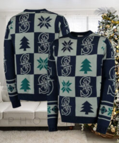 Seattle Mariners Patchwork Trees And Snowflakes Ugly Christmas Sweater