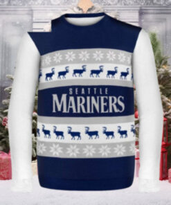 Seattle Mariners Reindeer And Snowflakes Navy Ugly Christmas Sweater