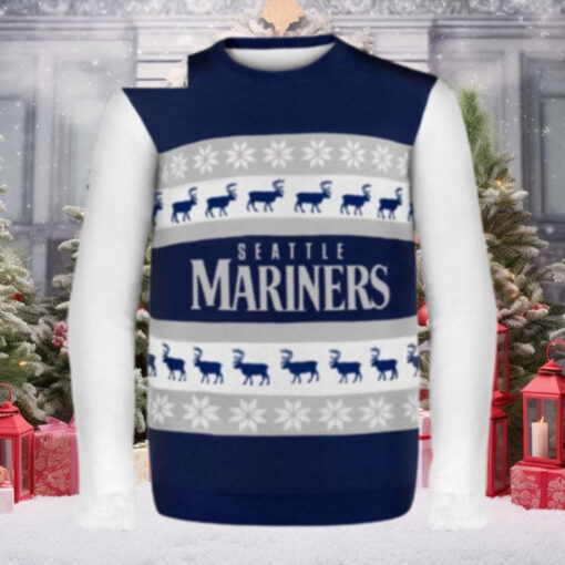 Seattle Mariners Reindeer And Snowflakes Navy Ugly Christmas Sweater