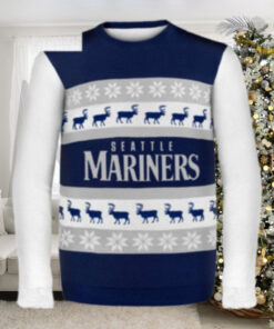 Seattle Mariners Reindeer And Snowflakes Navy Ugly Christmas Sweater